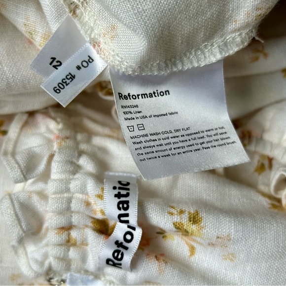 Reformation Robles Linen Dress White Ivory Floral Puff Sleeve Mini Baby Doll 12 - Picture 15 of 16